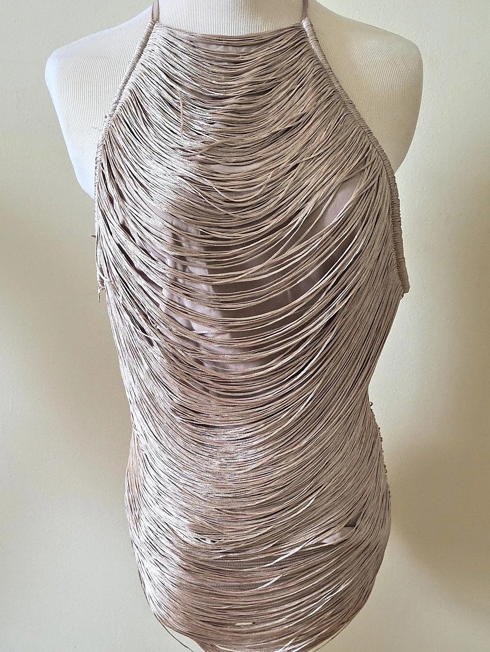 Zara Fringe Halter Top Fringe in Champagne